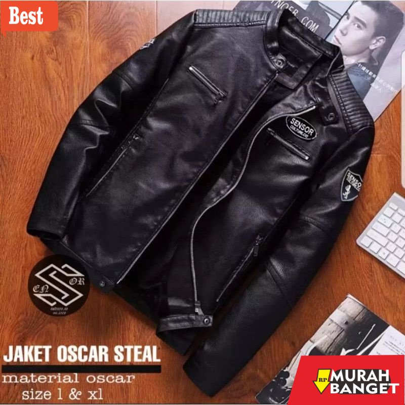 Jaket kulit pria terbaru- [BSD] Jaket pria Oscar steal sensor jumbo XXL- XXXL / Jaket semi kulit pri