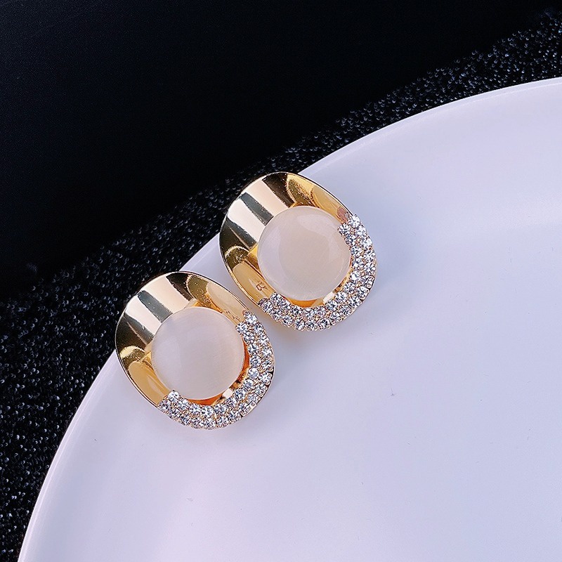 Jepang Korea Fashion Geometris Berlian Imitasi Opal Temperamen Anting Indah Unik