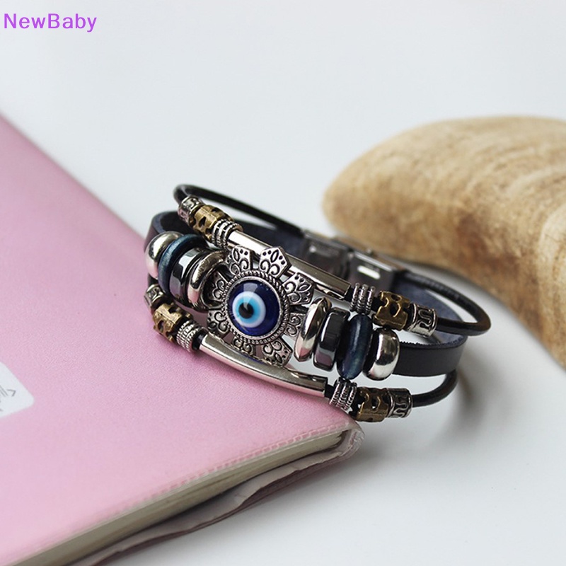 Newbaby Lucky Eye Turkish Evil Eye Bracelets Punk Multilayer Gelang Kulit Handmade ID