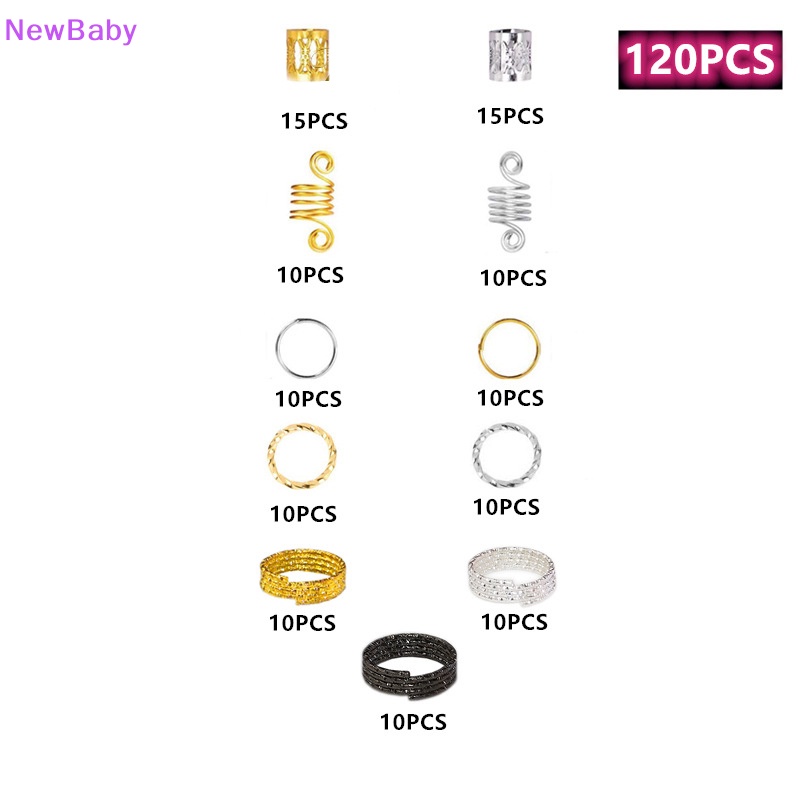 Newbaby 60-170pcs Mix Rambut Cincin Kepang Rambut Gimbal Manik-Manik Manset Klip Aksesoris Rambut ID