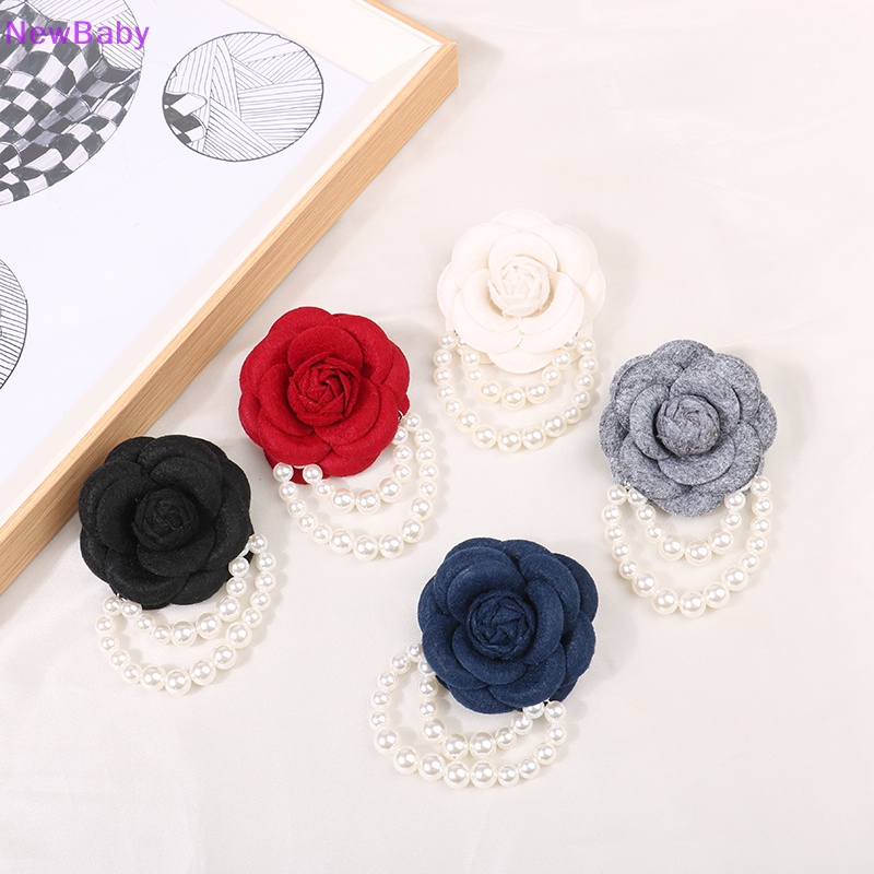 Newbaby Korea Kain Camellia Bunga Bros Pin Mutiara Rumbai Korsase Fashion Perhiasan Bros Untuk Wanita Kemeja Kerah Aksesoris Kain Korsase Pin Hadiah ID
