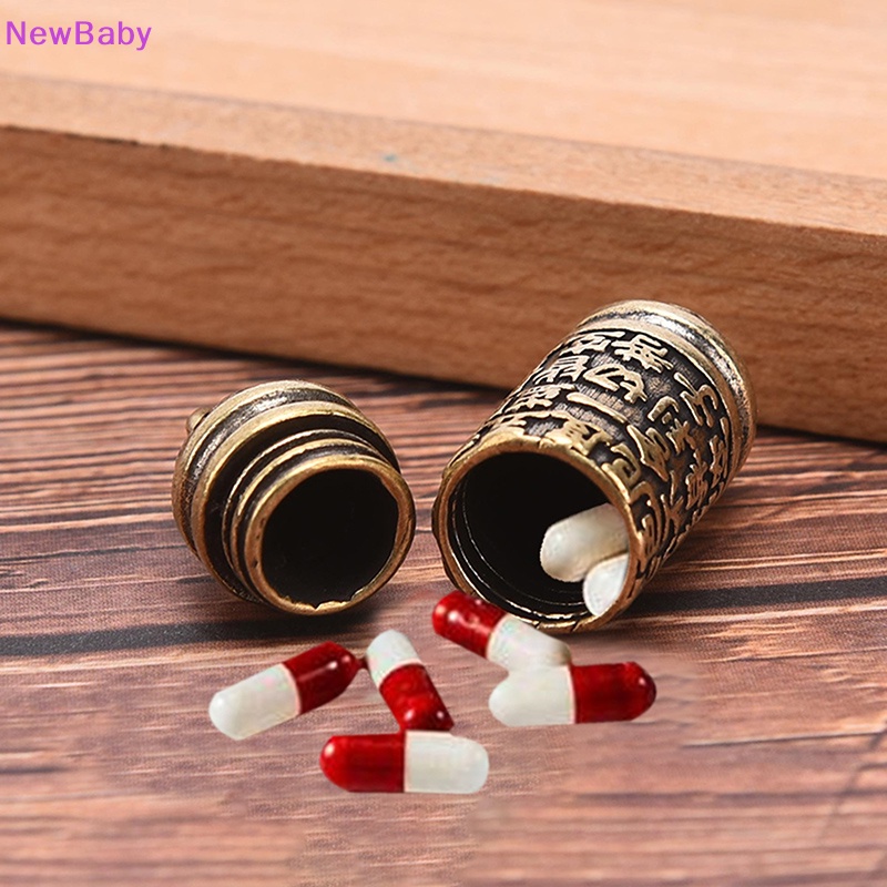 Newbaby Berongga Kuningan Sutra Buddha Silinder Liontin Gantungan Kunci Kalung Perhiasan Pill Box ID