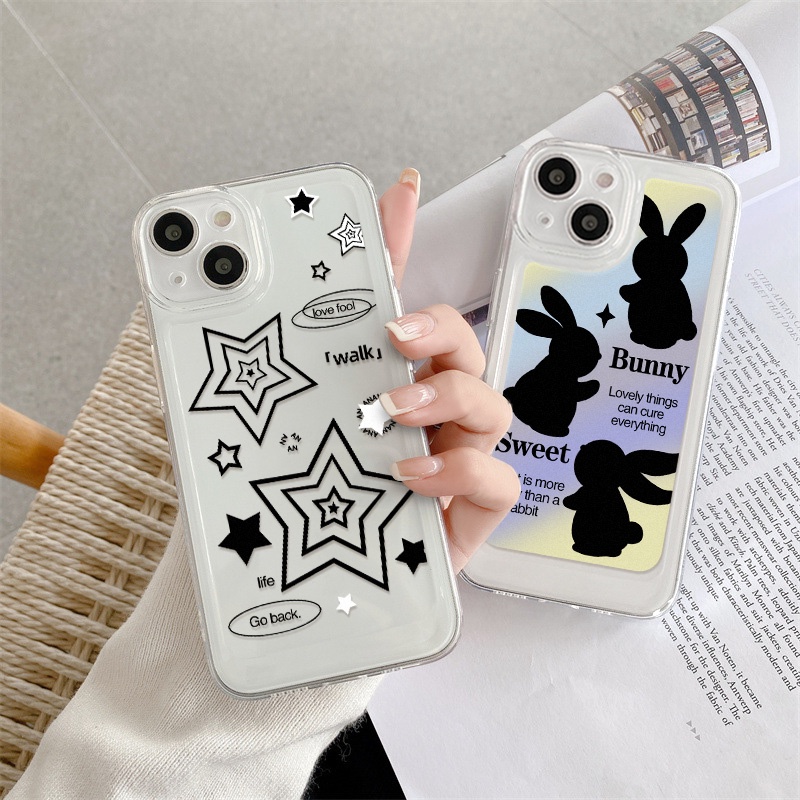 Casing Bintang Kelinci Hitam Untuk Oppo A16 A16K A16E A11K A11X A5S A12 A12S A3S A5 A8 A9 A57 A54 A53 A52 A15 A17 A17K A36 A37 A93 A96 A92 A72 A73 A74 A76 A77 Akrilik Space TPU Back Cover