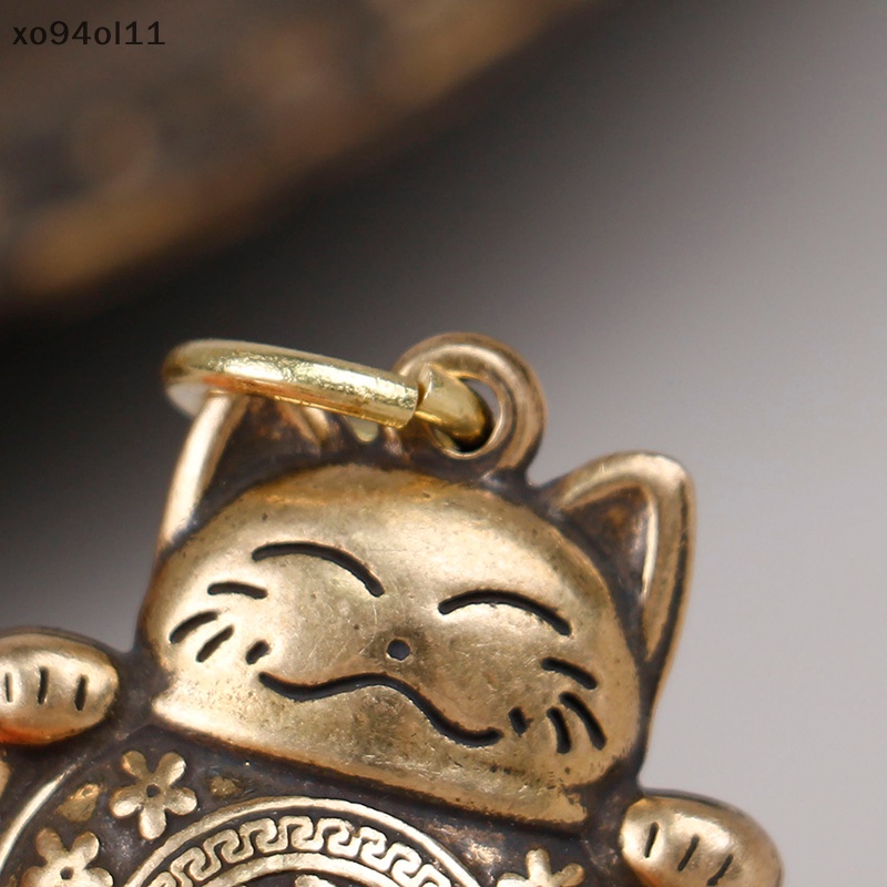 Xo Tembaga Murni Lucky Cat Keychain DIY Perhiasan Aksesoris Gantung Keyring Pendant OL