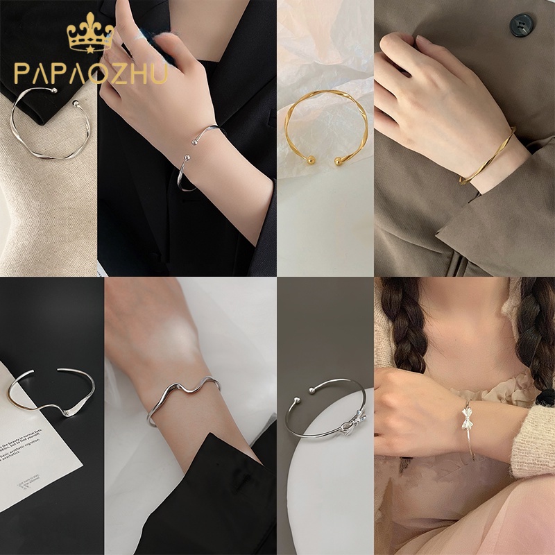 Papaozhu Trendi Perak Emas Mobius Bangle Terbuka Gelang Untuk Wanita Perempuan Trendi Adjustable Lingkaran Manset Gelang Manis Busur Aksesoris Tangan