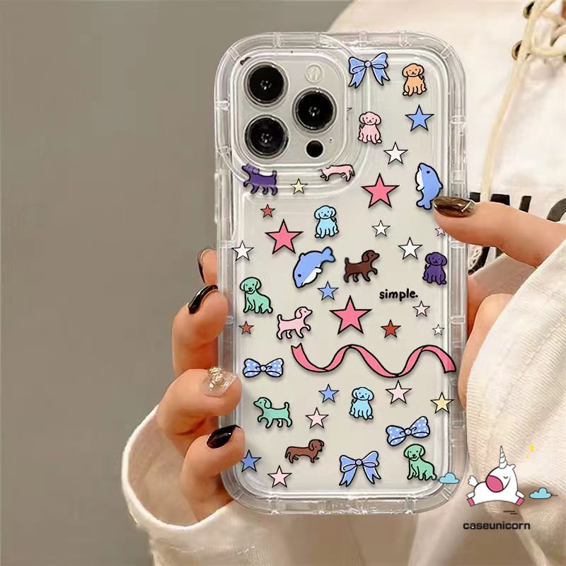 Kartun Hewan Paus Bintang Puppy Doodle Case Kompatibel Untuk iPhone XR X13 11 12 14 Pro MAX 7 6 8 6S Plus XS MAX Fashion Transparan Garis Lucu Emote Shockproof Airbag Soft Cover