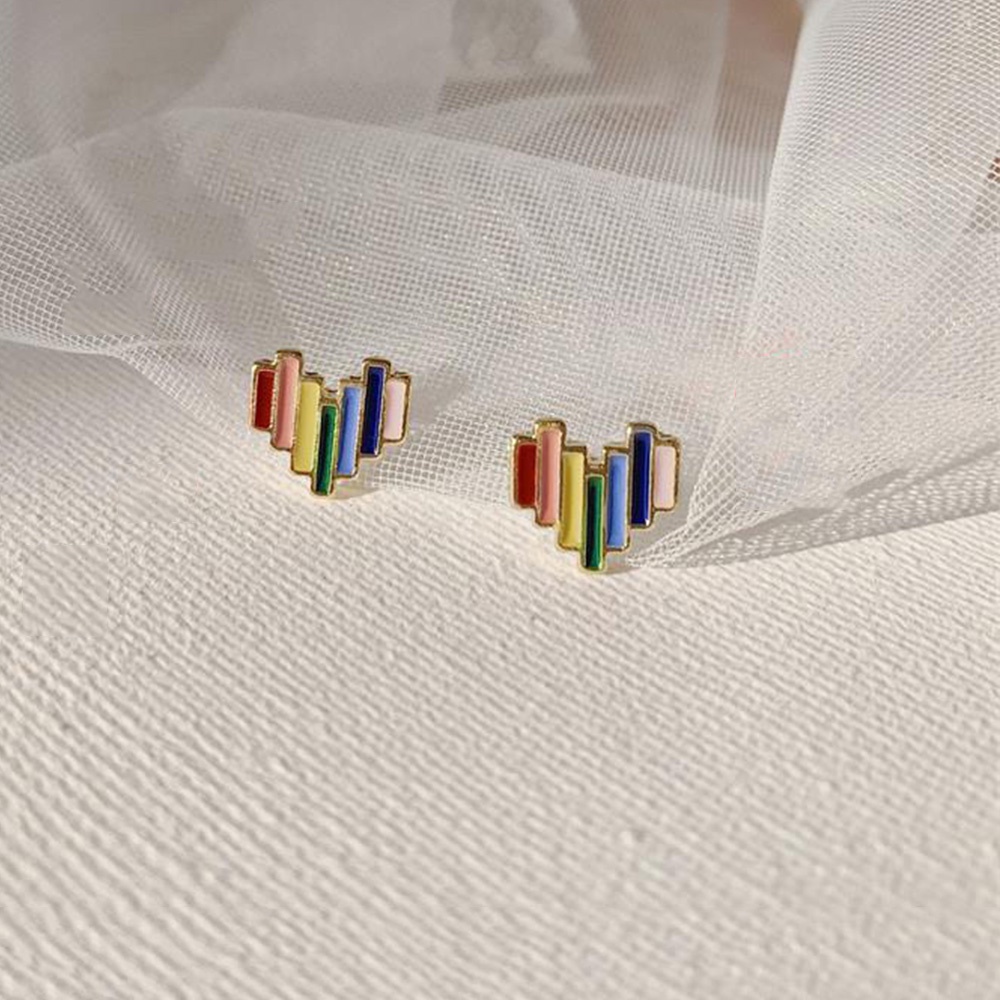 Anting Klip Hati Enamel Warna-Warni Non Tindik Untuk Wanita Hitam Geometris Bulat Earcuff Perhiasan Segitiga