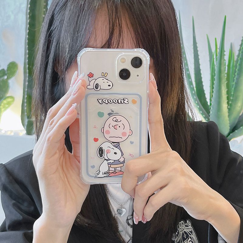 Card Case Cute OK Snoopy Soft Case HP iP iPhone 14 13 12 11 Pro X XS XR Max 7 8 + Plus FTD Casing Apple