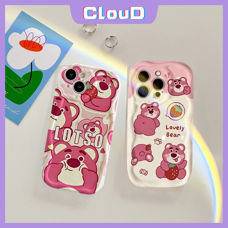 Case Untuk Redmi Note11 10 10s 11s 9 10C 8 12 A1 POCO M3 Redmi 10 A2 9A 9 10A 9T 9C 9C NFC Note9Pro 10Pro Max Plus Strawberry Bear Kartun Manyo 3D Casing Tepi Lengkung Bergelombang