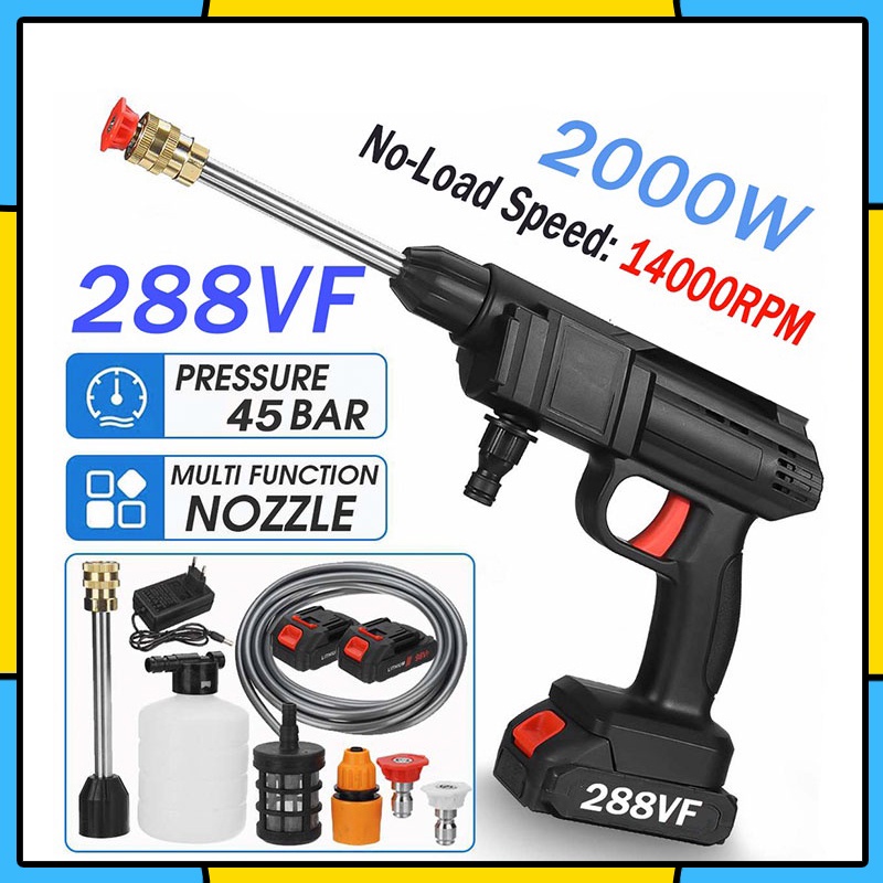 Cordless High Pressure Washer Spray Gun Car Wash Pressure Water Nozzle Cleaner 288V Battery/Jet Cleaner Cordless Mesin Cuci Mobil Motor Steam Semprotan Air
