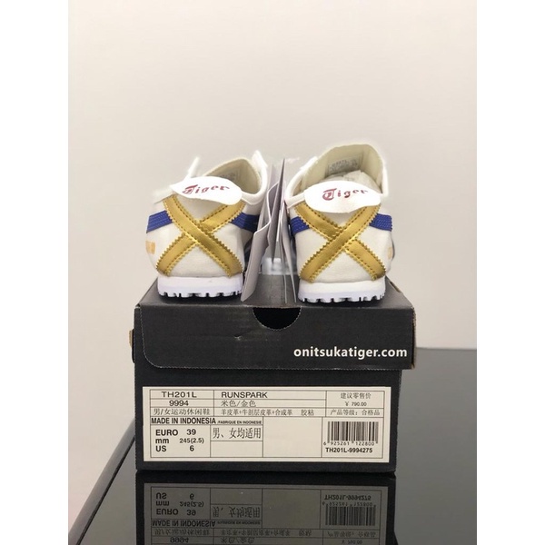 Sepatu Onitsuka Tiger Mexico 66 Slip On White Blue Red X Gold Free Paper Bag