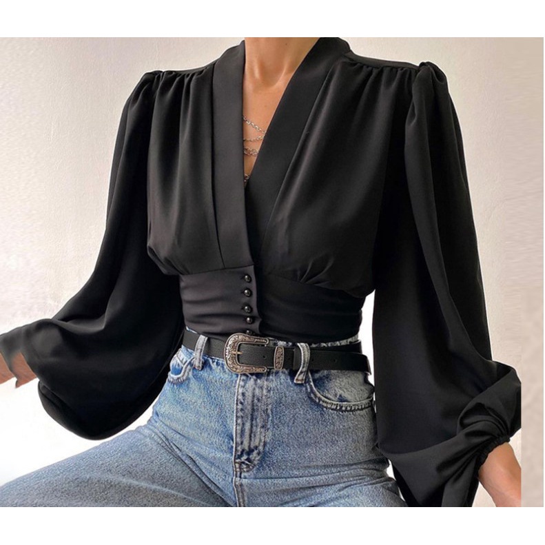 CJWT-6629 TINO TINO Korean Long Sleeve Crop Top Blouse Atasan Lengan Balon Panjang shakila/atasan wanita lengan balon premium