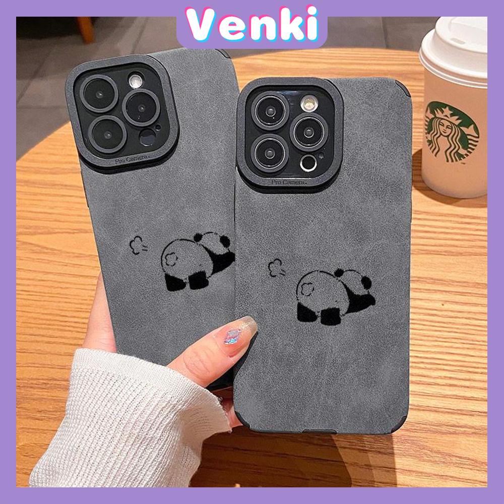 VENKI - Untuk iPhone 11 Case Kulit Anak Sekolah Suede Case Lembut Tahan Guncangan Ponsel Case Kamera Sederhana Lucu Panda Lucu Kompatibel dengan iPhone 14 13 Pro max 12 Pro max xr xs 7Plus 8Plus