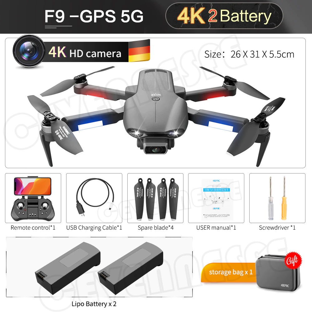 8 WISE 4DRC F9 GPS Drone 5G 6K Dual HD Camera Brushless Quadcopter