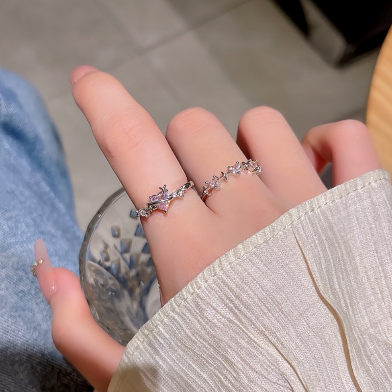 Ahellogirl Jepang Manis Merah Muda Zirkonium Cinta Cincin Perempuan Cahaya Mewah Desain Niche Fashion Kepribadian Cincin Jari Telunjuk Cincin Mahasiswa Pacar