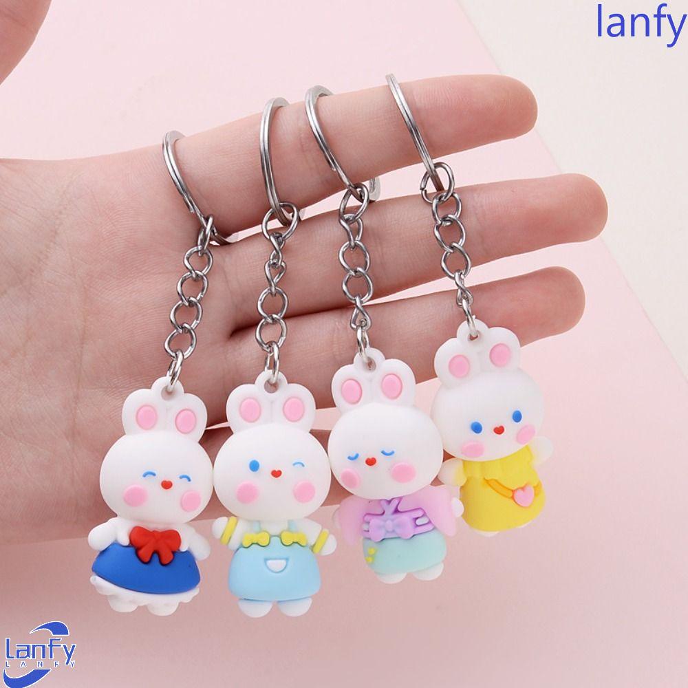 Lanfy Gantungan Kunci Kelinci Lucu Multicolor Aksesoris Kunci Liontin PVC Lovely Rabbit Key Buckle Bunny Keychain Untuk Ornamen