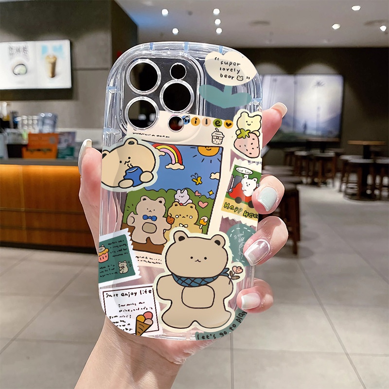 IPHONE Cute Bear Casing Ponsel Transparan Kompatibel Untuk Iphone14 13 12 11 Pro Max XS X XR 8 +7Plus Casing Silikon Lembut Shockproof Cover Cell Precticer