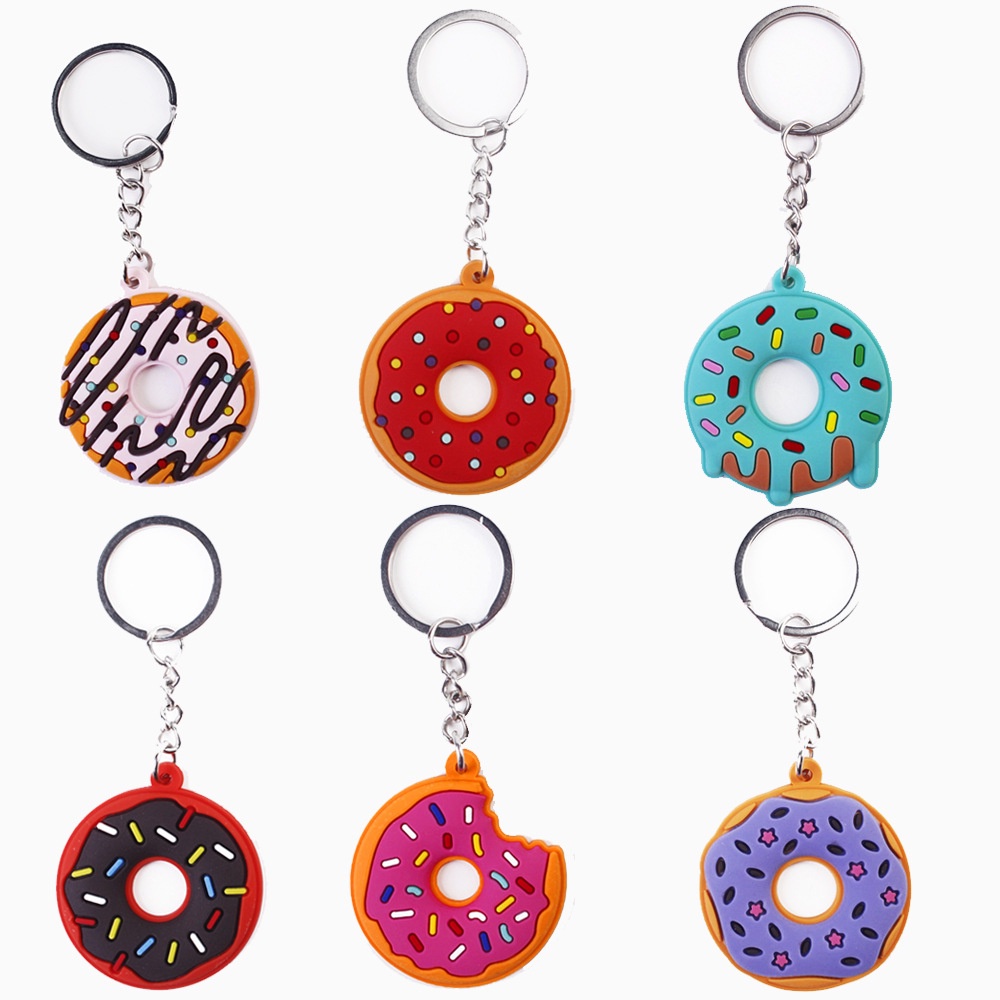 Sweet Donut PVC Gantungan Kunci Colorful Donut Makanan Keyrings Untuk Wanita Tempat Kunci Mobil Aksesoris Handbag Ornamen Hadiah Pesta