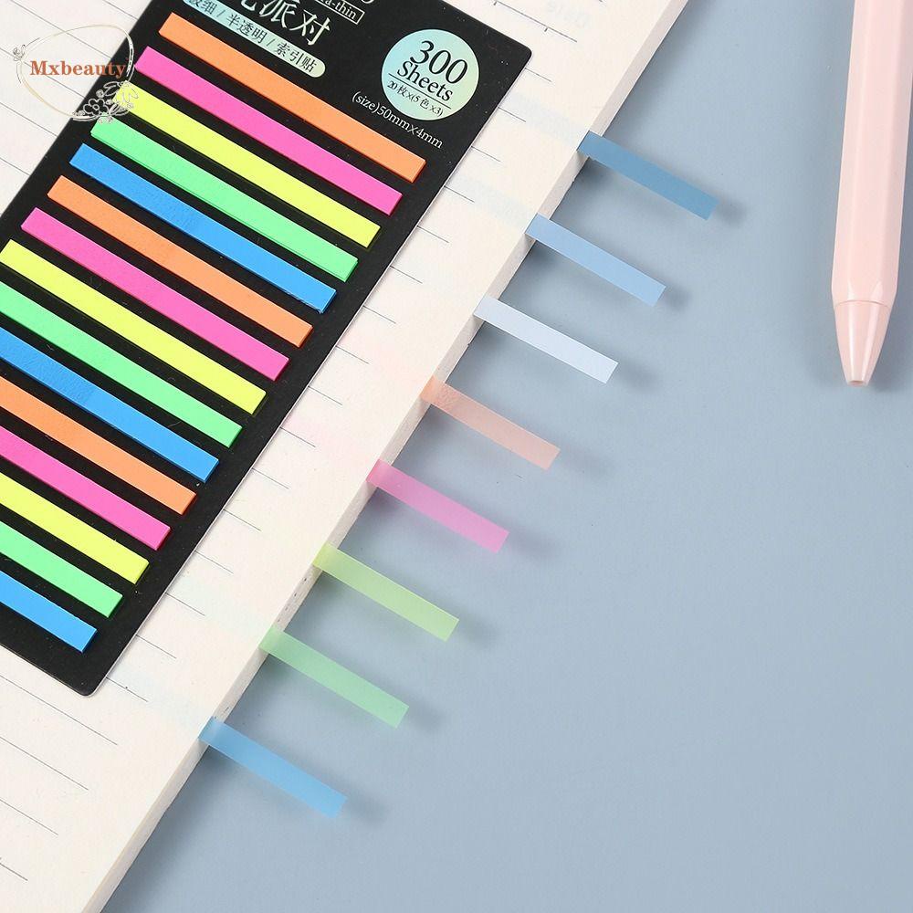 Mxbeauty Rainbow Index Memo Pad Membaca Label Perlengkapan Kantor 300lembar Alat Tulis Stiker Notes PET Sticky Notepad Untuk Sekolah