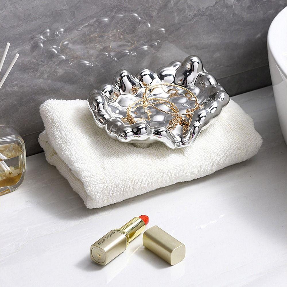 [Elegan] Kotak Sabun, Piring Sabun Silver, Organizer Sabun Emas Bentuk Awan Self Draining Mewah Ringan Untuk Kamar Mandi