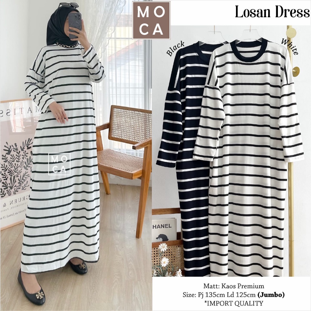 LOSAN DRESS | MAXY WANITA MOTIF GARIS CANTIK ORI MOCA