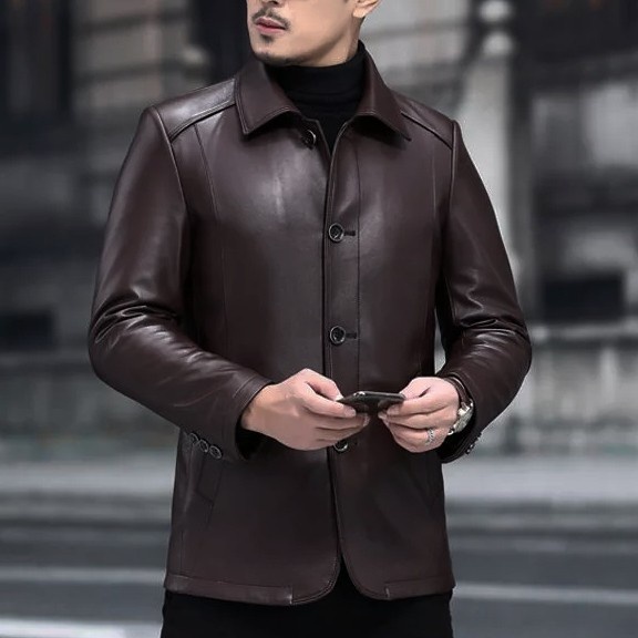 jaket kulit cowok dari kulit asli domba/ jaket kulit blazer pria 100% original jaket kulit jubah pri