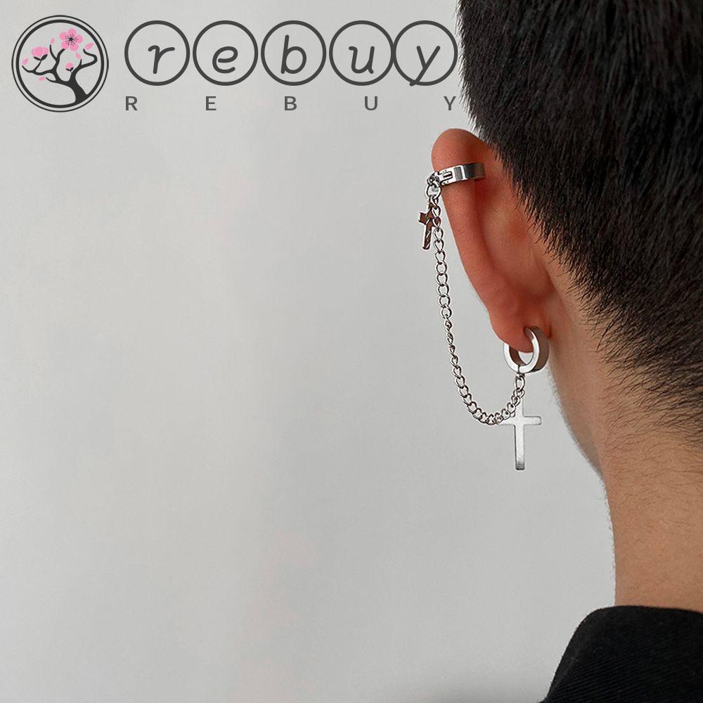 Rebuy Women Ear Clip Untuk Perempuan Vintage Rantai Klip On Anting Punk Rumbai Tanpa Tindik Pria Manset Telinga