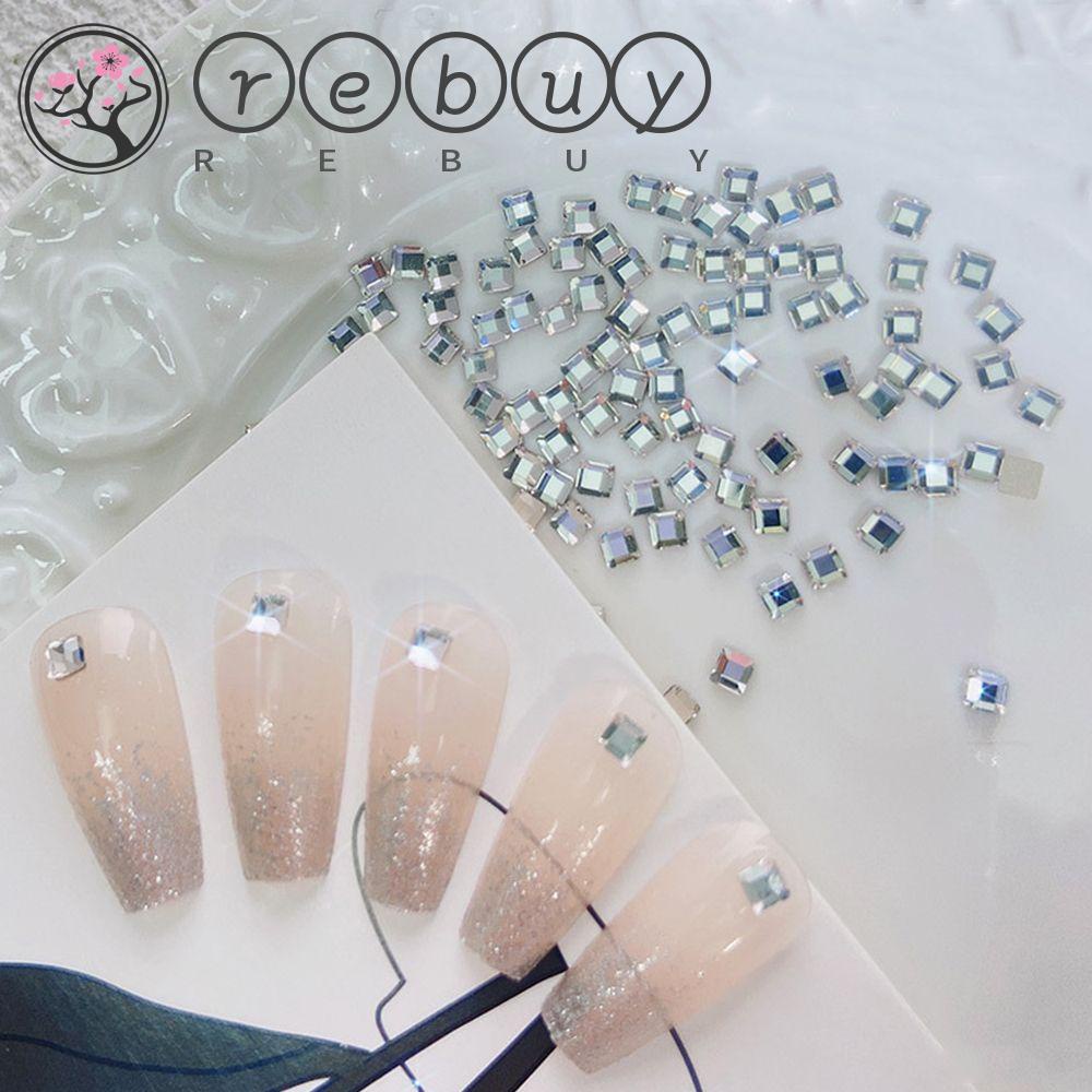 Rebuy Square Nail Jewelry Fashion Sparkly Kecil Persegi Permata Manicure Kristal Kuku Pesona Berlian Imitasi Kuku Persegi