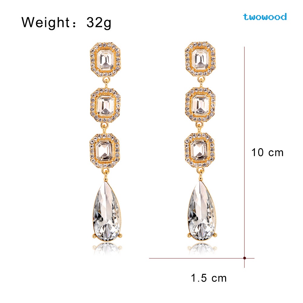 Twowood Eropa Dan Amerika Mode high-end Anting-Anting Perancis Anting-Anting super flash Berlian Panjang Tetesan Air Geometris Anting Pengantin