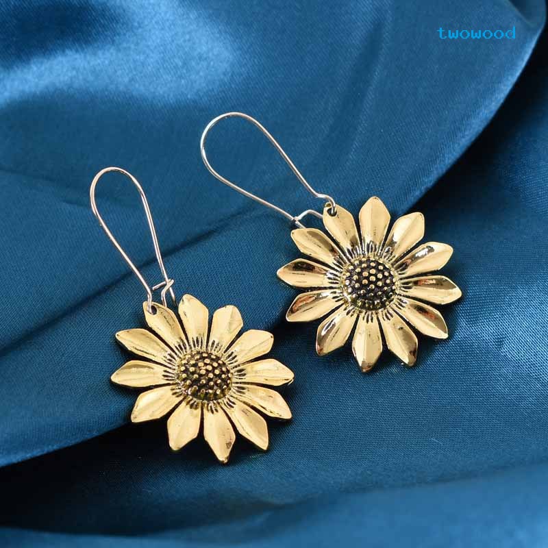 Duakayu Bohemian Gaya Liburan Baru retro Tiga Dimensi Bunga Matahari Anting-Anting Emas Kuno Bunga Matahari daisy Anting-Anting