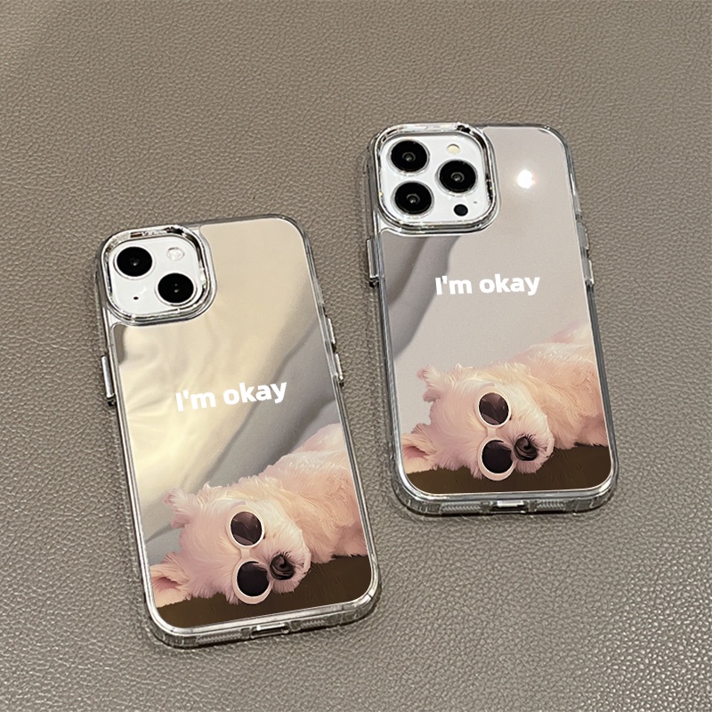 IPHONE Upset Kacamata Hitam Dog Mirror Phone Case Kompatibel Untuk Iphone11 12 13 14 12Pro 13Pro 14Pro Pro Max XR X XS Max Electroplating Tombol Perlindungan Mirror Cover