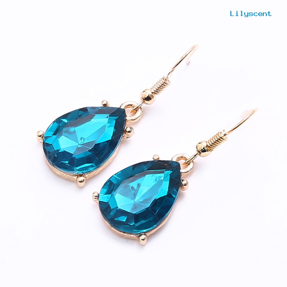 [LS]2Pcs/Set Teardrop Berlian Imitasi Statement Bib Kalung Anting Perhiasan Pengantin Hadiah