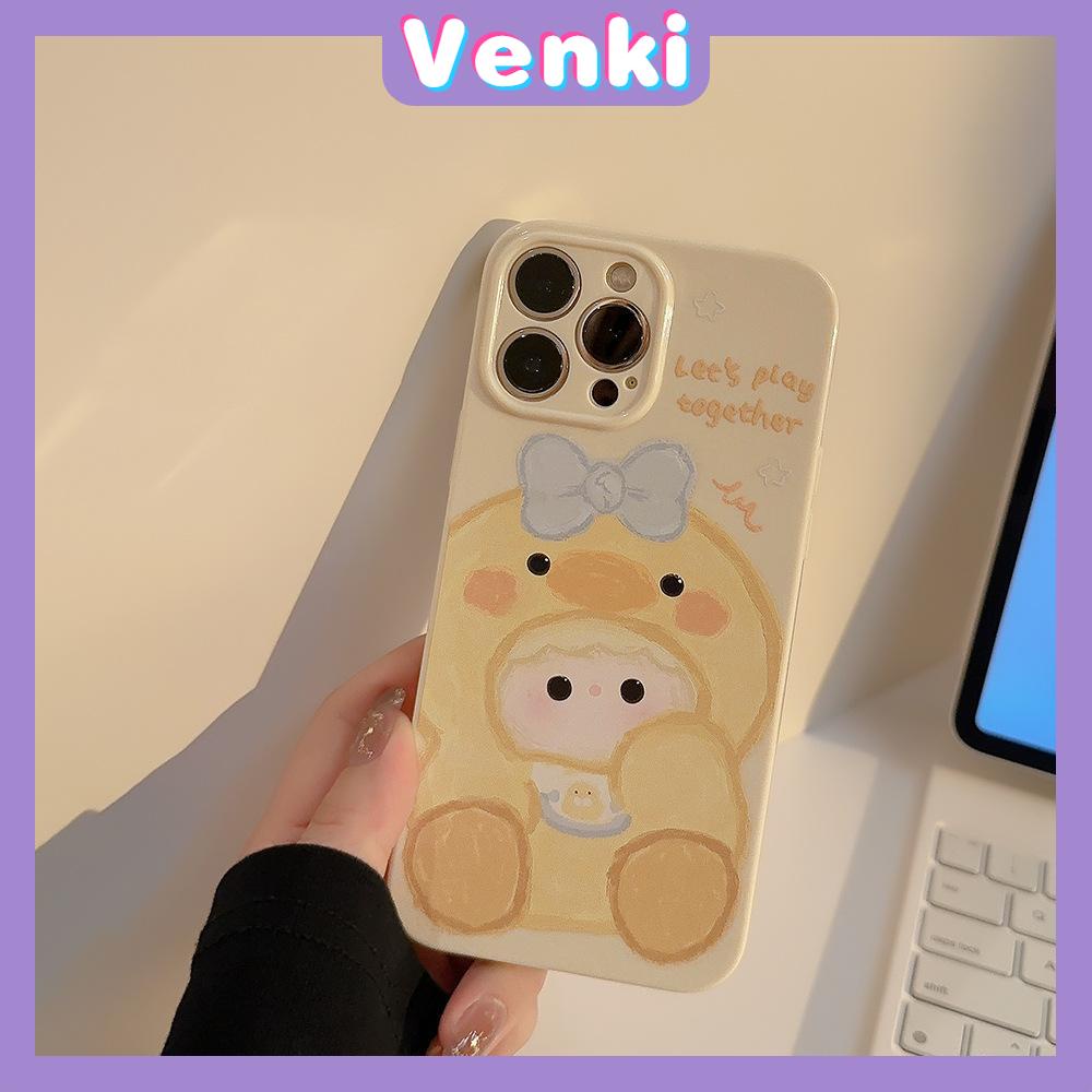 VENKI - Untuk iPhone 11 iPhone Case Cream Glossy Film TPU Soft Shockproof Phase Cover Protection Cute Yellow Duck Kompatibel dengan iPhone 14 13 Pro max 12 Pro Max xr xs max 7 8Plus