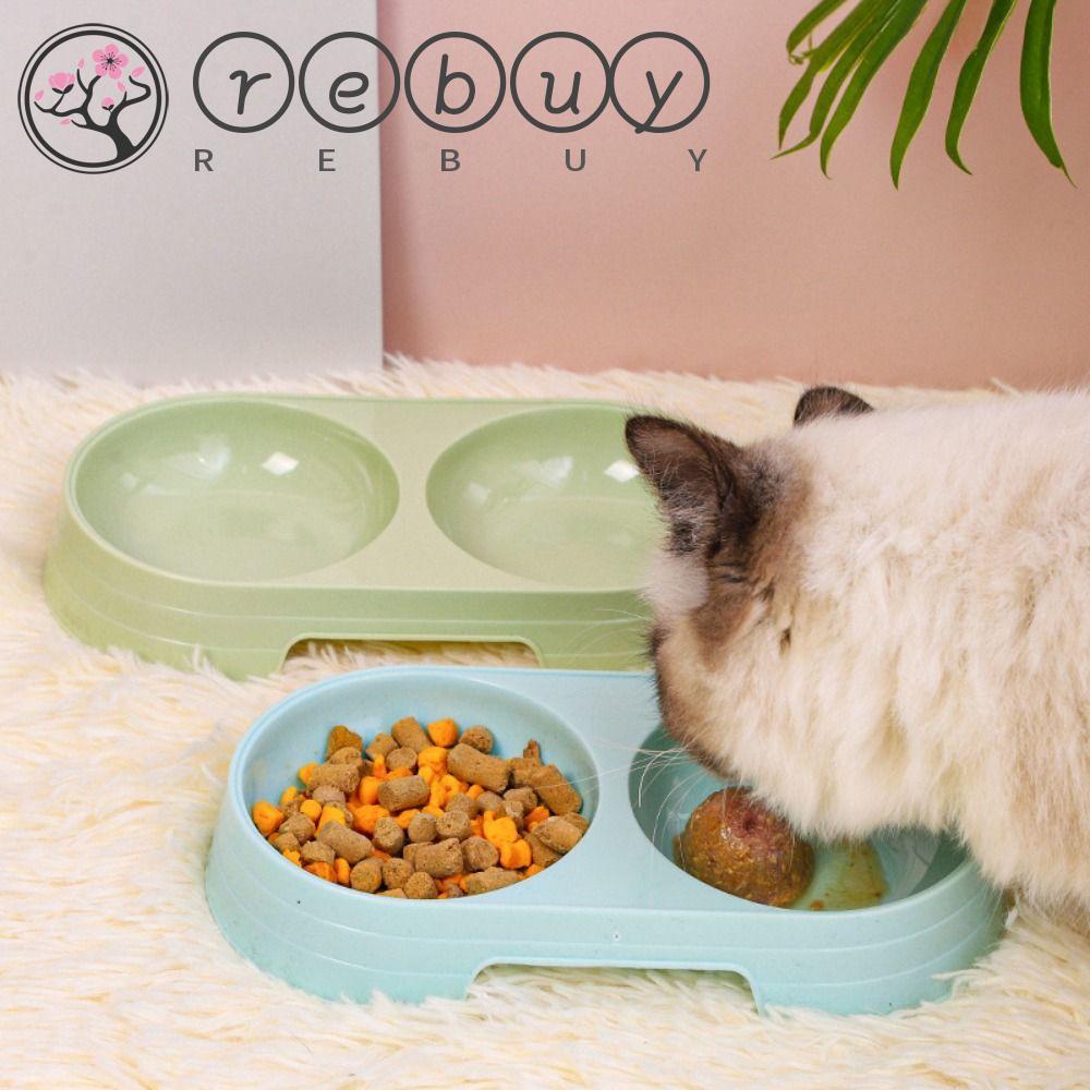 REBUY Rebuy Cat Double Bowl 1PC Aksesoris Pet Warna Permen Praktis Tray Makanan Anjing Plastik Tahan Lama