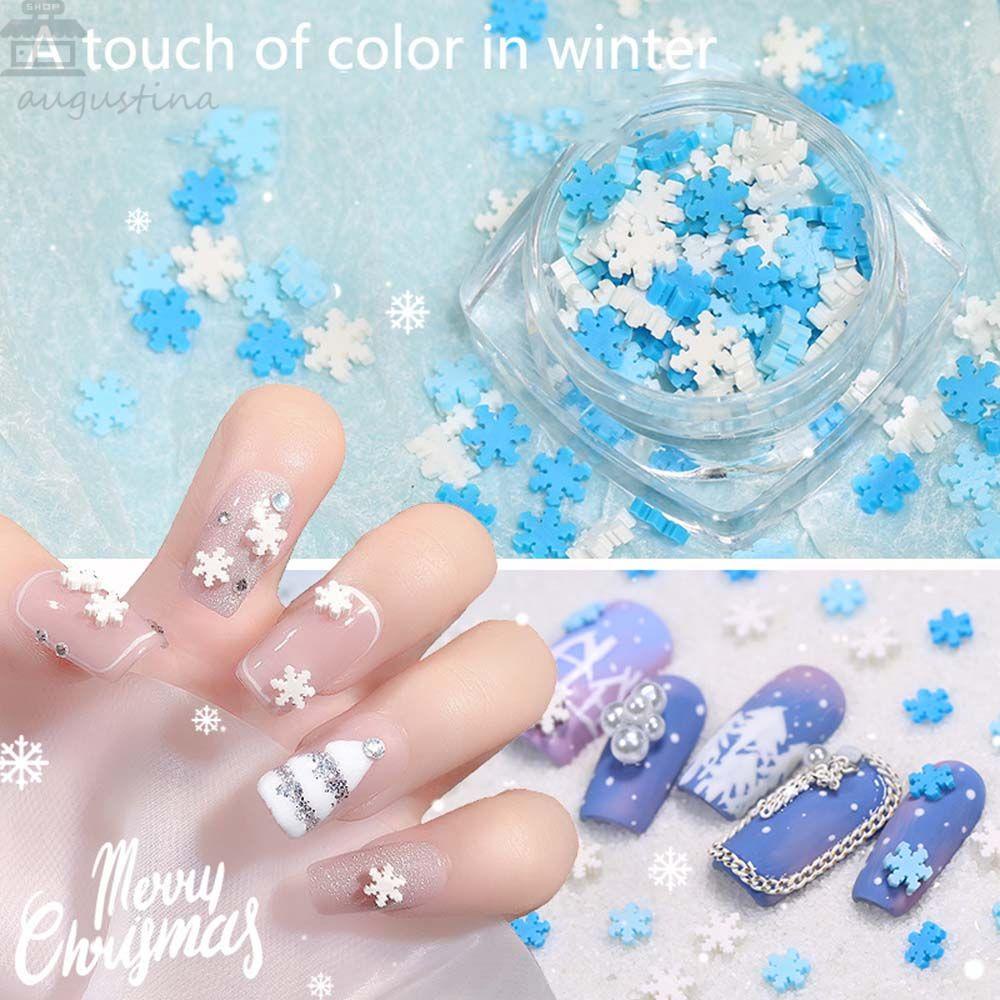 AUGUSTINA Agustina Snowflakes Nail Sequin Lembut Biru Dan Putih Korea 3D Snowflakes Flake Elegance Christmas Series DIY Dekorasi Nail Art