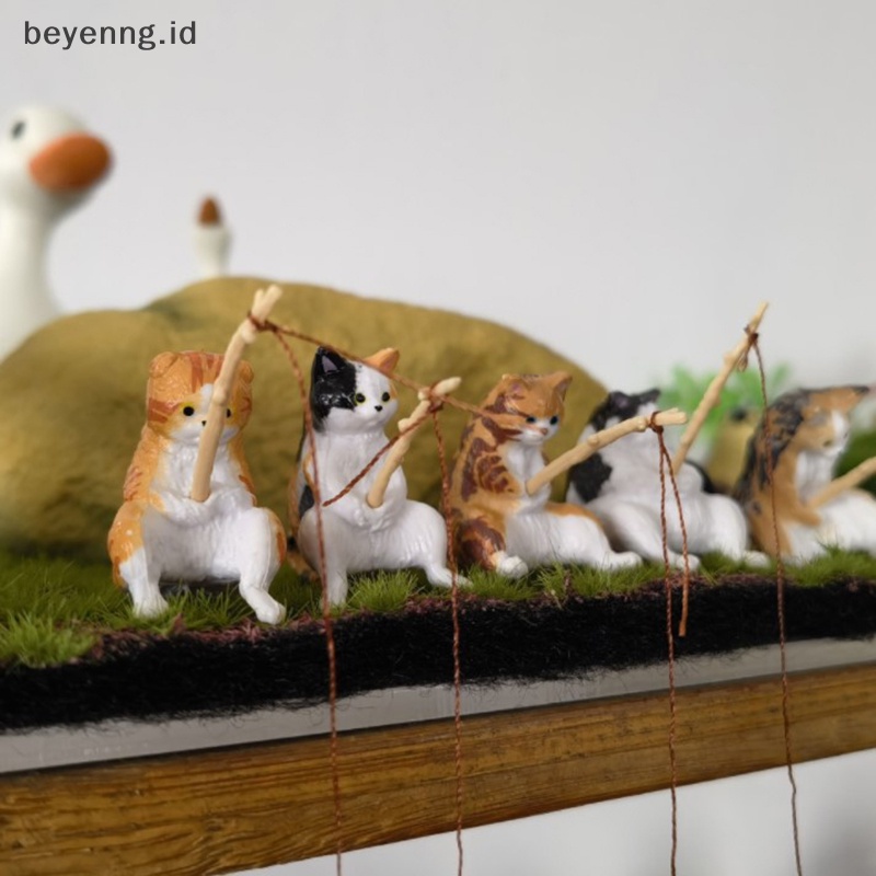 Beyen 1PCS Lansekap Ikan Bentuk Hidup Indah Kartun Memancing Kucing Ornamen ID