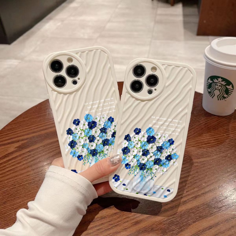 IPHONE Casing Ponsel Riak Air Bunga Biru Kompatibel Untuk Iphone11 13 12 14 Pro Max14 Plus XR X XS MAX 7Plus 8Plus 7 8 SE 2020 2022 Sarung Tahan Guncangan