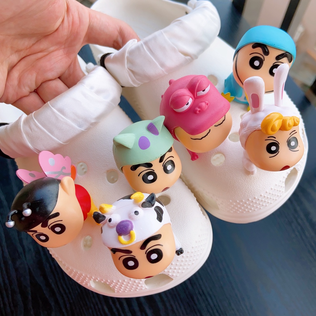 6pcs Pesona Sepatu Kancing Crayon Shin-chan -croc /jibz /Button croc /Charm/DIY-Aksesoris Kartun Lucu