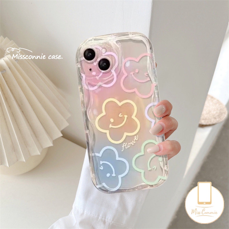 Untuk Realme C55 C25Y C31 C25 C53 5 9i 6i 7i 5i 5s C20 C20A C25s C21Y C12 C1 C33 C15 C35 C21 C17 C30 Colorful Graffiti Smiley Fresh Flowers Holder Bracket 3D Wavy Curved Edge Case