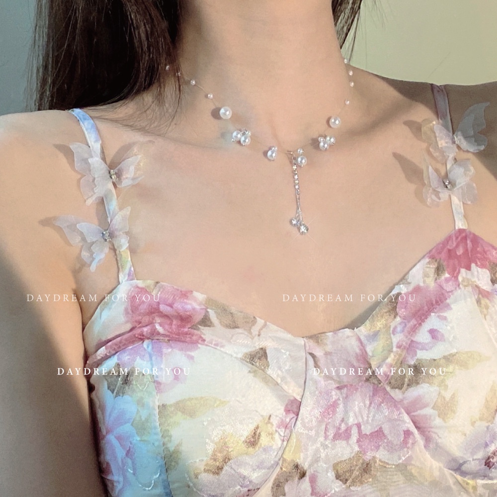 Kalung Rumbai Mutiara Pearl Jepang Korea Wanita Desain Niche Mewah Ringan Rantai Klavikula Gaya Baru Necklace