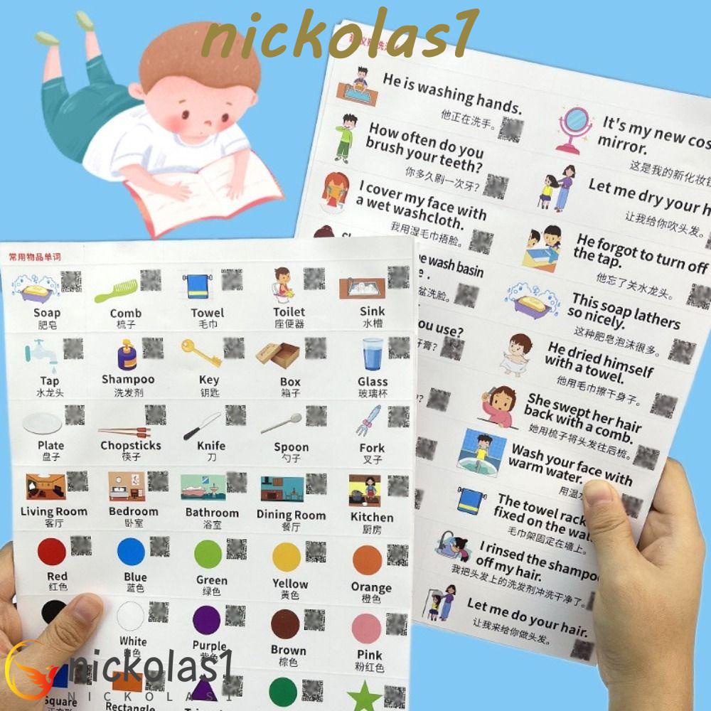 NICKOLAS1 Stiker Spoken Inggris Siswa Adhensive Pendidikan Dini Kata Kalimat Mencerahkan Stiker Alat Tulis Sd