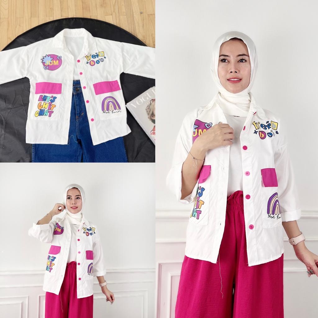 BEFAST - ZEC OOTD WANITA HEM ZIZA / Cufy Cute Combine Top / Kemeja Wanita Terbaru / Pakaian Casual Remaja ABG / Outfit Daily Wanita Kerja / Kemeja Lengan Panjang Motif Unik / Fashion Kekinian Remaja ABG Trendy