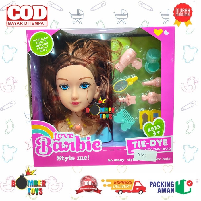 MAINAN ANAK MUKA MAKEUP BONEKA KEPALA BERBIE BEAUTIFUL SET LUCU AKSESORIS STYLE MAINAN ANAK PEREMPUAN