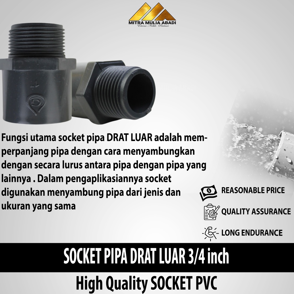 Socket Soket Sambungan Drat Luar 3/4 inc - Sambungan Pvc