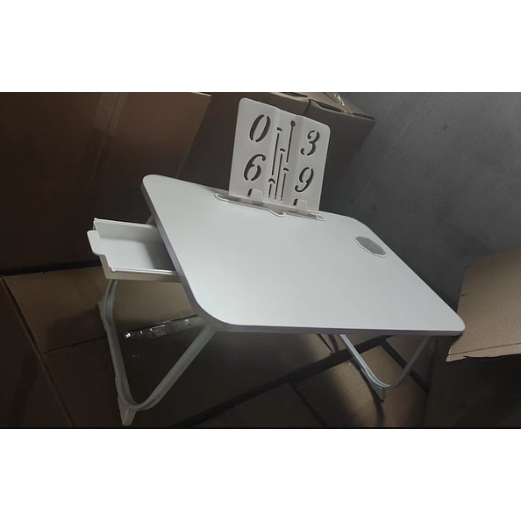 Meja Lipat Laptop Belajar Foldable Bed Table with Drawer Cup Holder