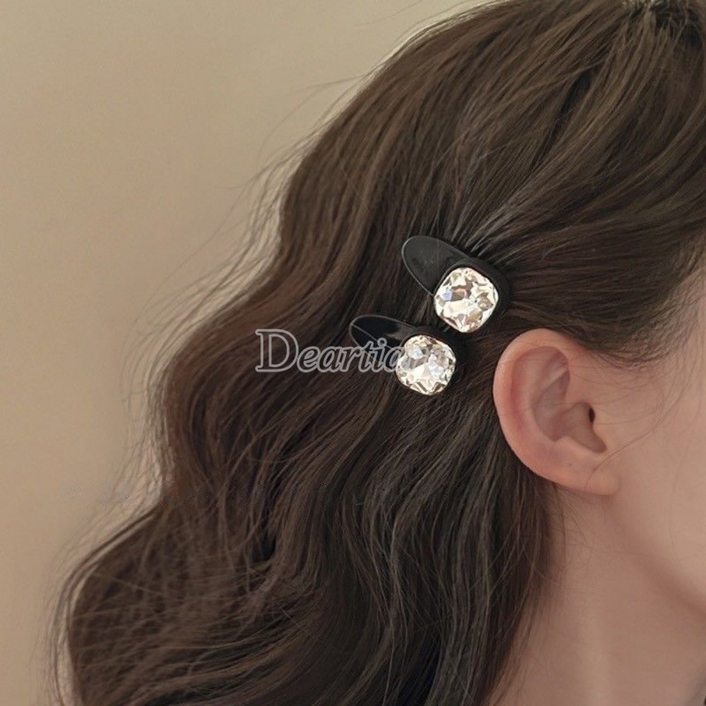 Super Flash French Vintage Hitam Dan Putih Square Diamond Hair Clip Pengharum Kecil Cahaya Mewah Bang Pinggiran Klip