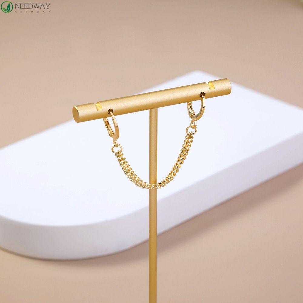 NEEDWAY Anting Rantai Rumbai Keren Geometris Hadiah Liontin Tindik Logam Gaya Korea Hoop Earring