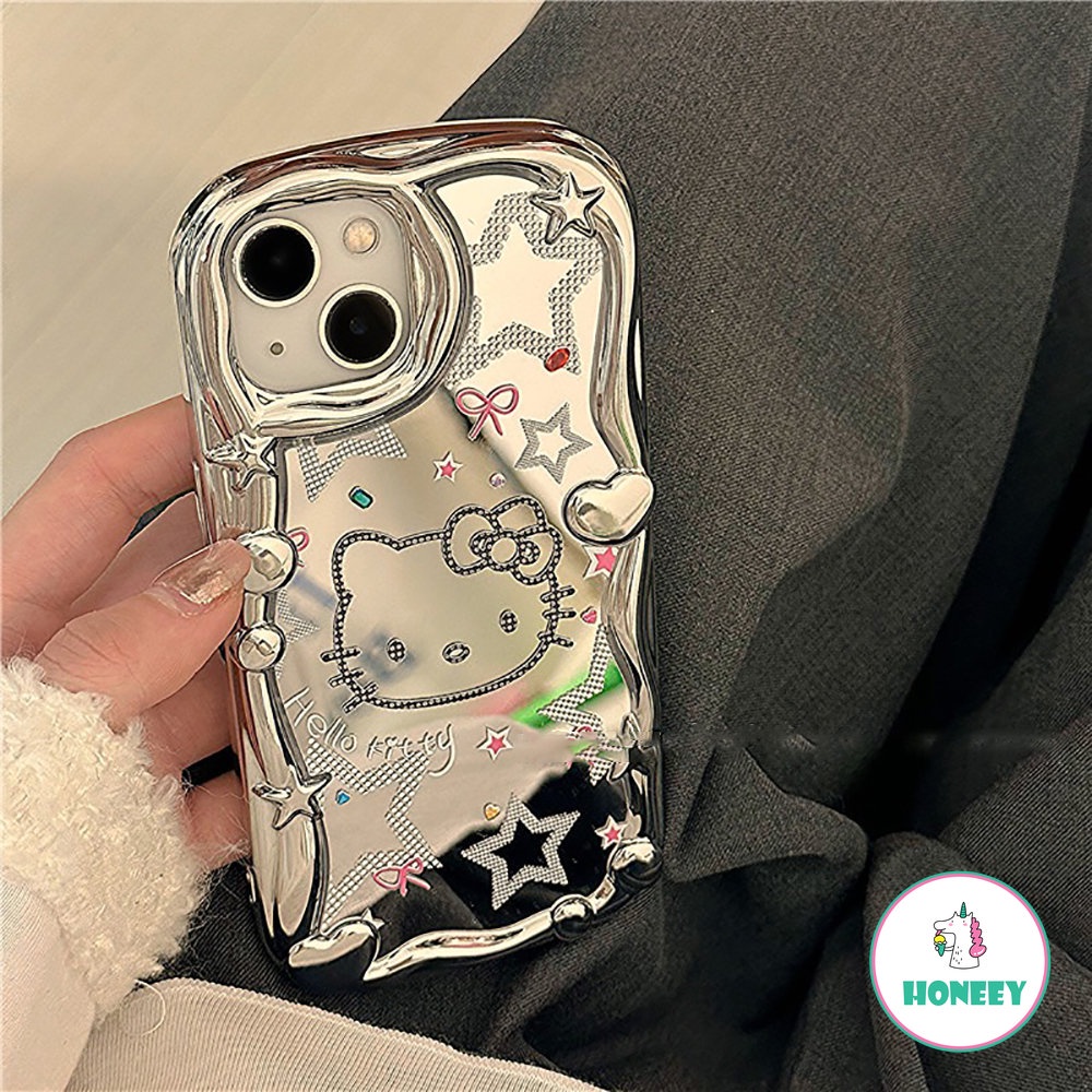 Korea Manis Keren Kartun Graffiti Mirror Phone Case Kompatibel Untuk iPhone 14 Pro Max13 12 11 Pro Max XR XS Berlapis Perak Shockproof Back Cover