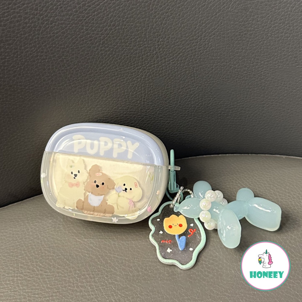 Korea Bunga Lucu Puppy Headset Case Untuk Airpods Pro 2case Dengan Balon Anjing Liontin Nirkabel Earphone Cover Untuk Airpods 1 2 3