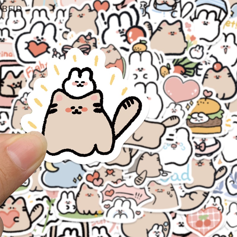 [BFID] 60pcs Kawaii Kucing Kelinci Kartun Stiker Hewan Lucu Decals Mainan Anak DIY Scrapbook Laptop Stationary Gitar Koper Stiker Mobil [ID]